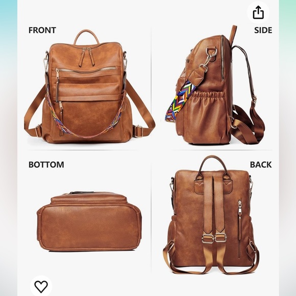 Convertible brown faux leather PU backpack purse NEW vintage leather look roomy - Picture 11 of 11